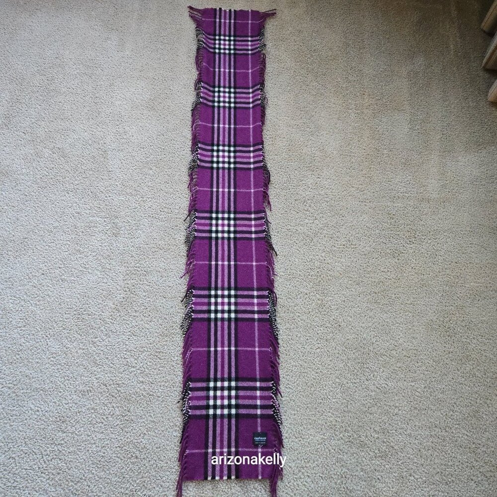 Cashmere Purple Plaid Fringed Scarf Lord & Taylor - Picture 10 of 12
